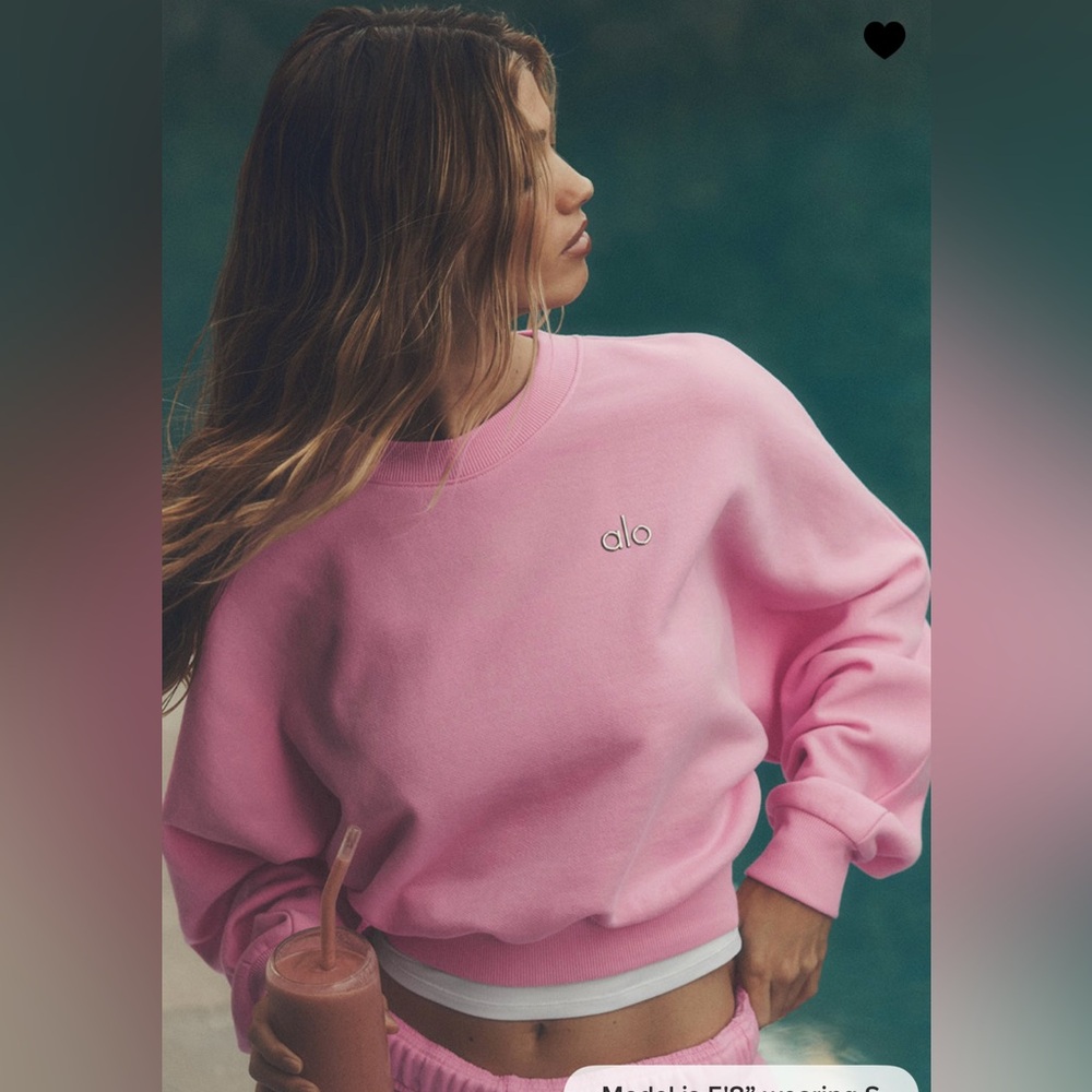 Alo Accolade cropped crewneck in sweet pink. Sold out